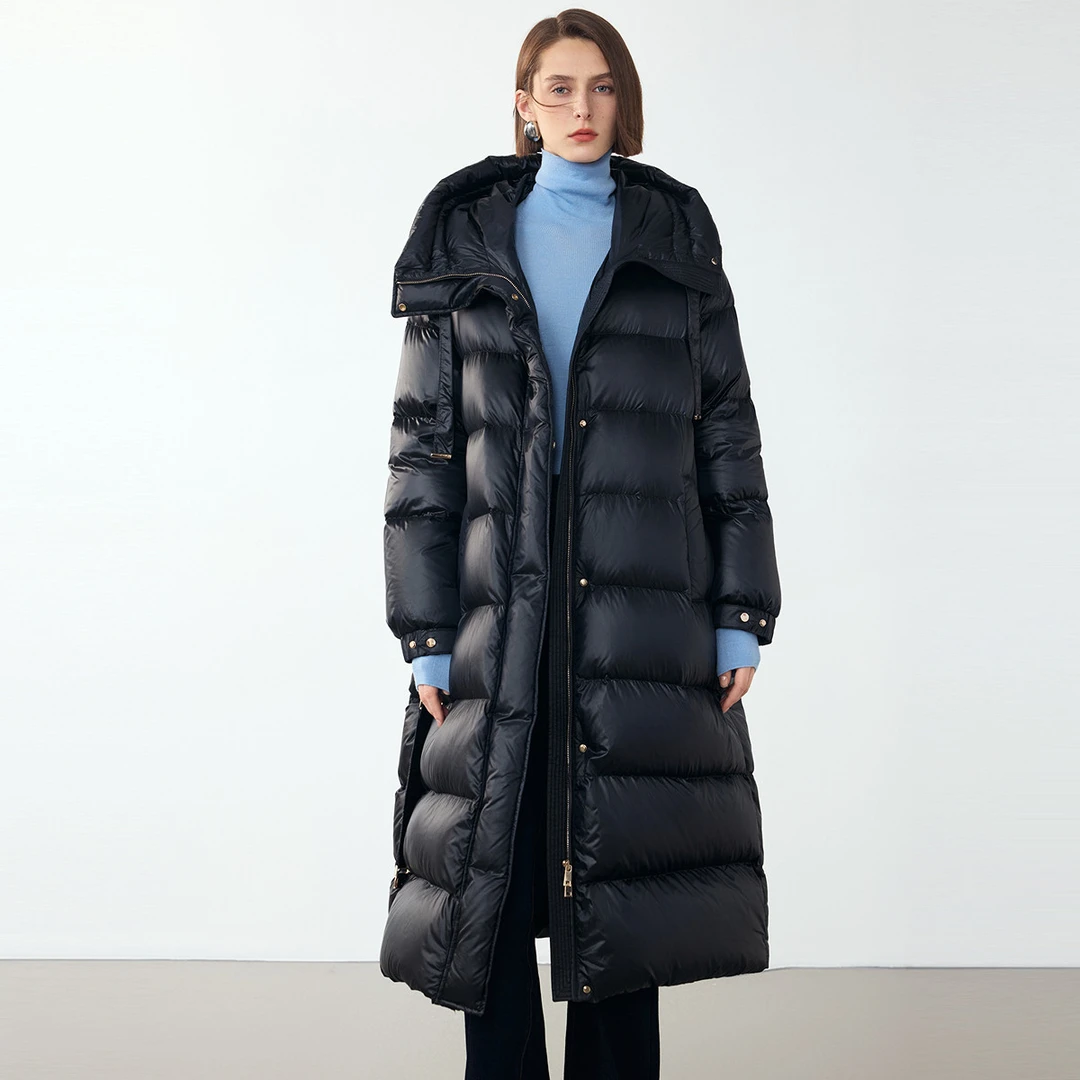 LANCY/朗姿【专柜同款】霍尔多巴吉白鹅绒长款连帽外套女羽绒服