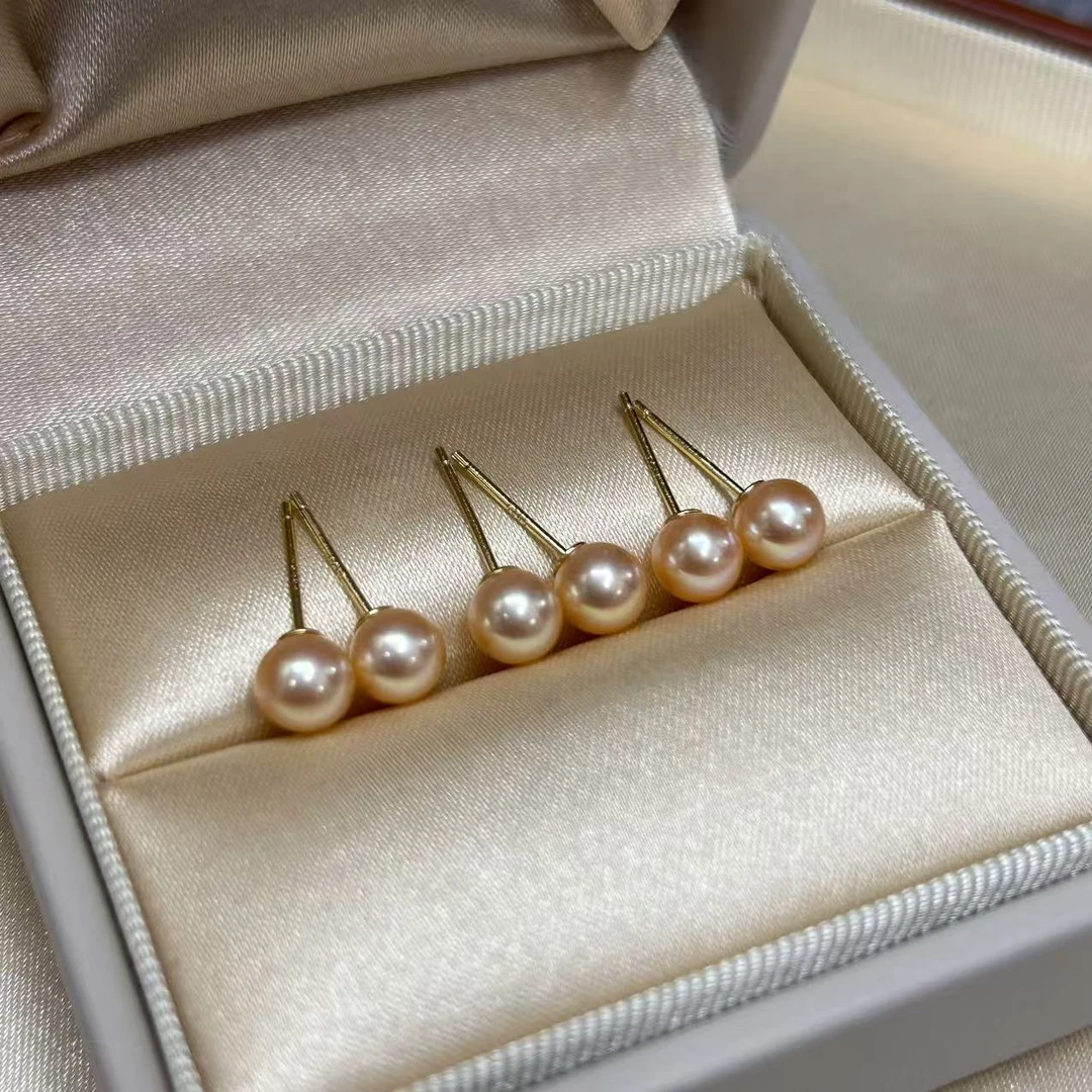 【中国红】淡水珍珠耳钉 5-6mm多样性发一