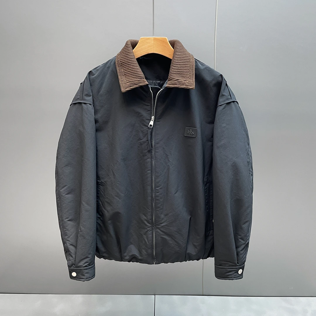 秋冬新款百搭时尚男士轻薄羽绒服冬季爆款拼接翻领工装夹克外套男