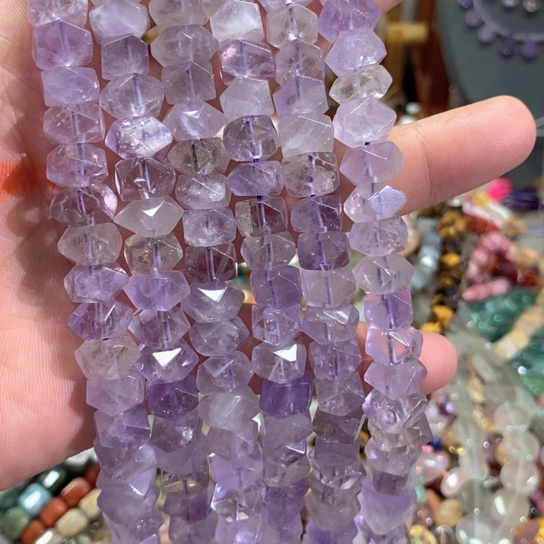 玛瑙/玉髓足银镀金镶嵌珠宝半成品天然紫水晶冲角一条卡10mm