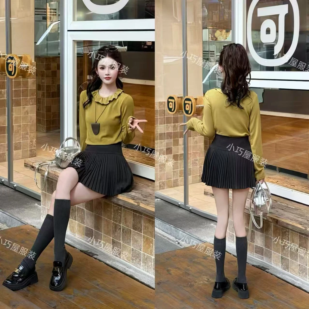 （恒温花房）韩系温柔风花边荷叶领显瘦内搭打底衫上衣