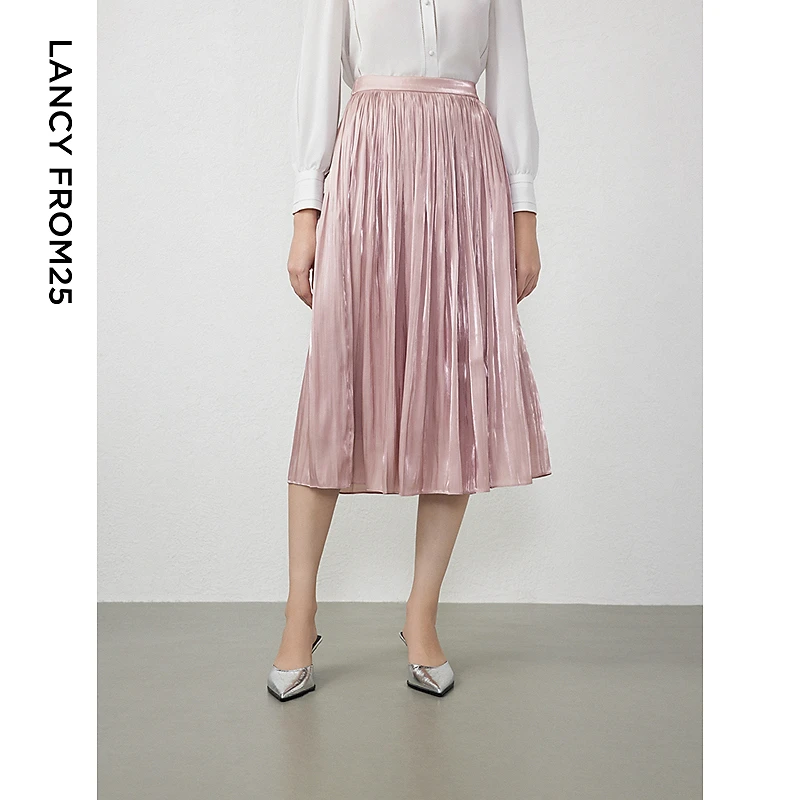 朗姿法式流光百褶a字高级感显瘦裙子女2024年春季新款气质半身裙