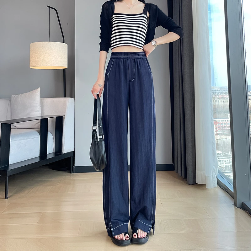 新款大码窄版阔腿软牛仔裤女春夏季薄款宽松显瘦垂感遮肉直筒裤子