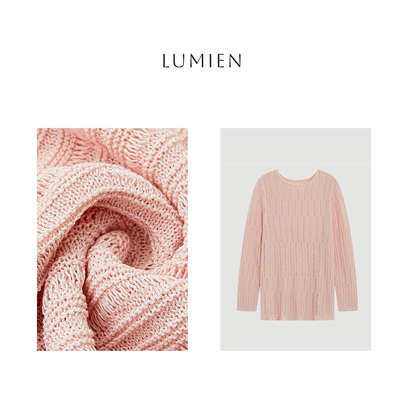 【LUMIEN】温婉风春秋新款粉色圆领和纸纱长袖罩衫上衣女LX5ASS001
