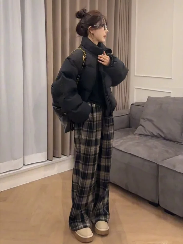 米蓝家名殿！巨显瘦～今年的第一条羊毛格子阔腿拖地裤就是它8815