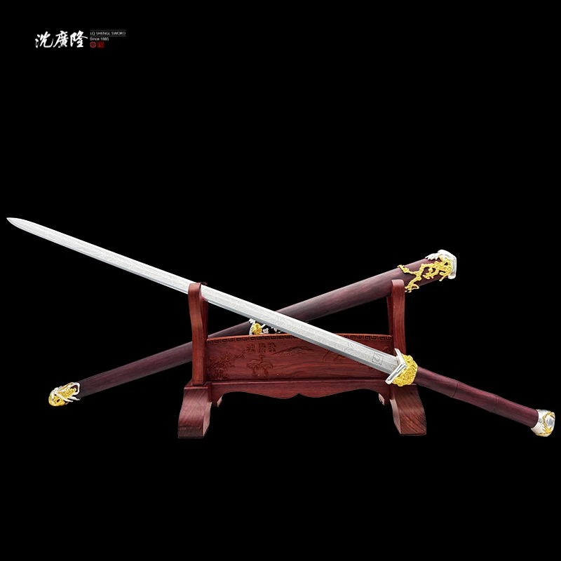 龙泉沈广隆-掌门作品梅兰竹菊 大叶紫檀包金包银陨铁 宝剑 未开刃