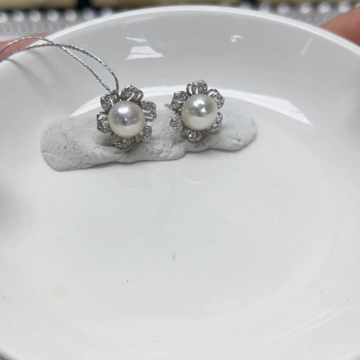 耳饰银S925镶嵌海水珍珠Ak银耳钉7-8mm 57号