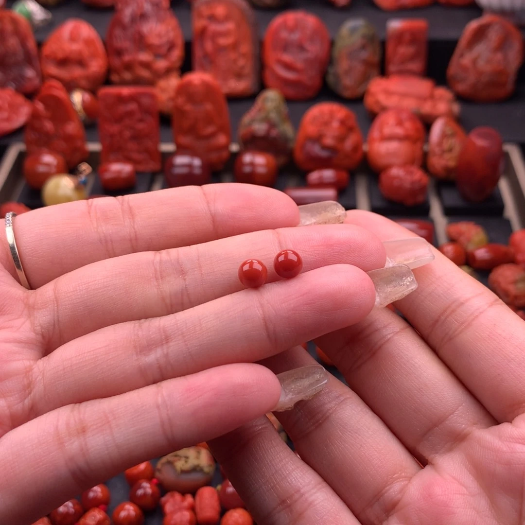 南红玛瑙南红川料原矿圆珠对珠6mm未镶嵌