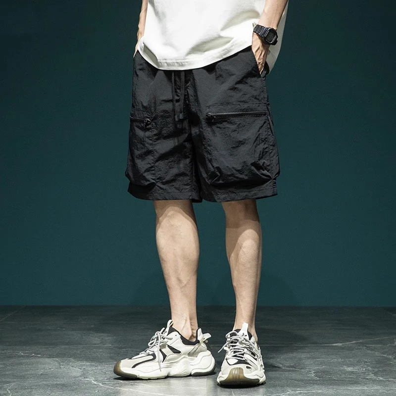速干冰丝工装短裤男夏季薄款宽松大码直筒美式潮流运动休闲五分裤