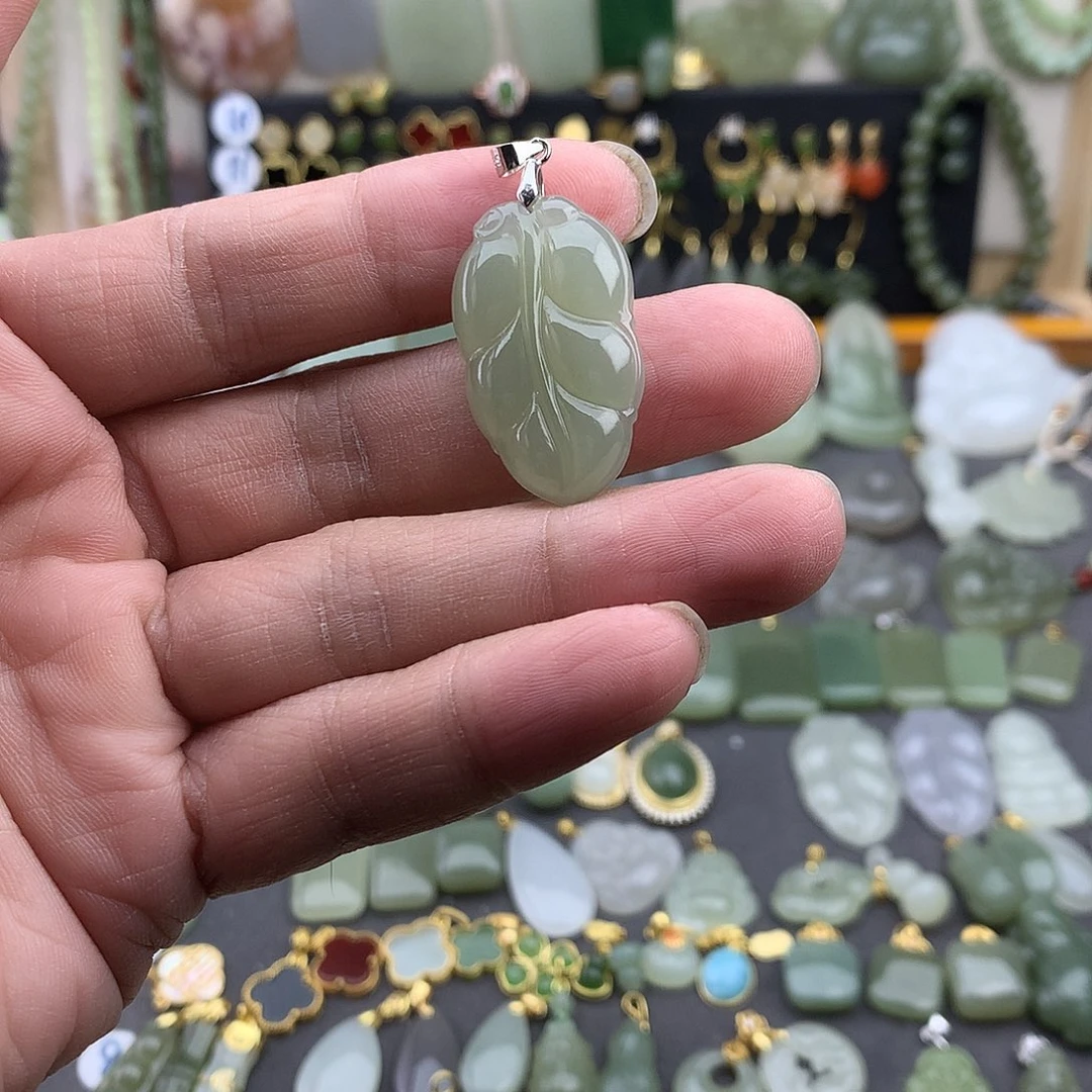 和田玉银S925镶嵌吊坠(不含链)