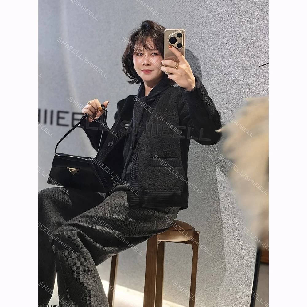 SHIIEELL【墨本大衣】气质粗花呢圆领秋冬气质小香修身外套Z8812