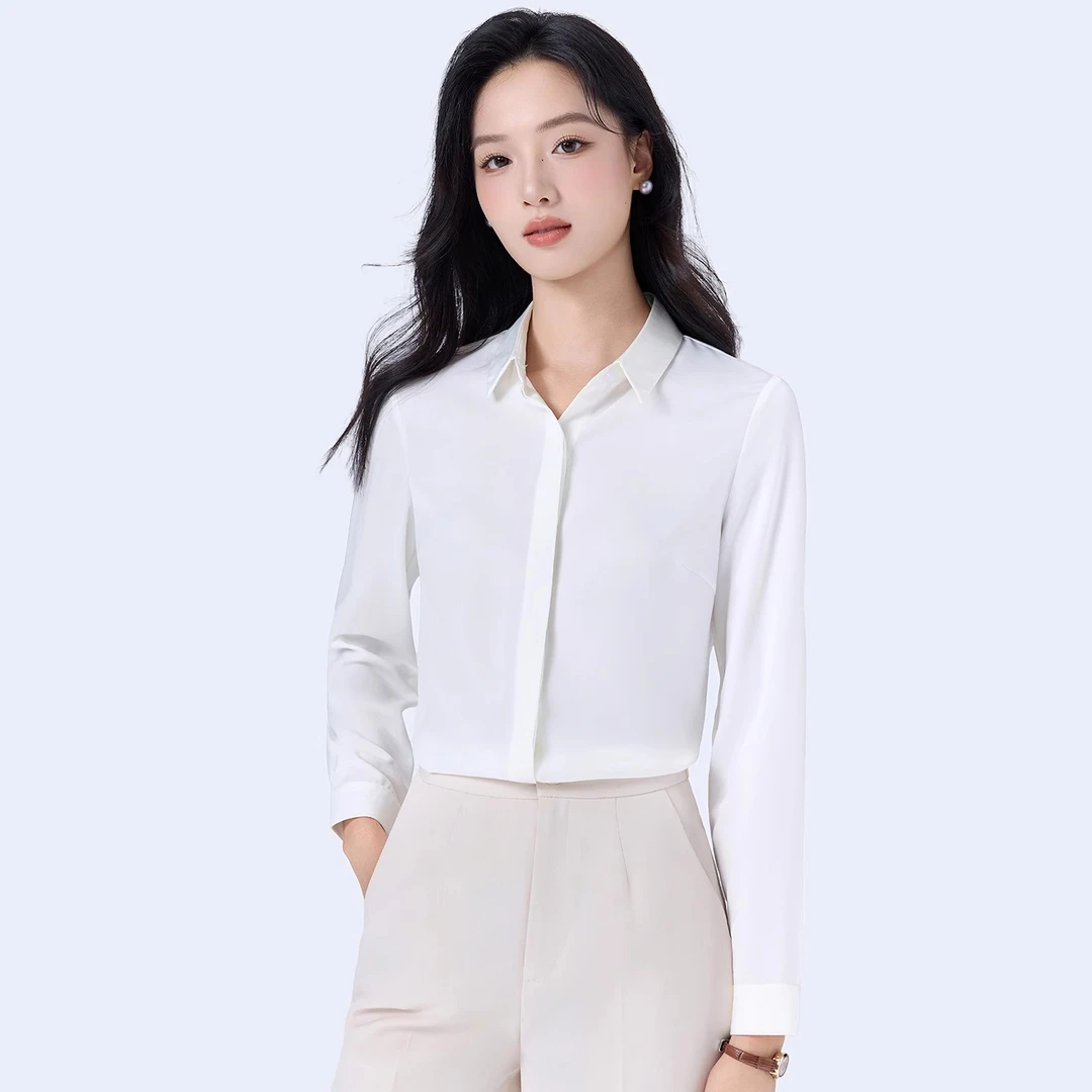 白色雪纺衬衫女秋季2025新款高级感气质女神范长袖职业白衬衣上衣