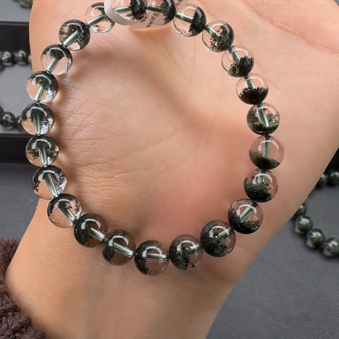 手链未镶嵌水晶天然绿幽灵聚宝盆8mm
