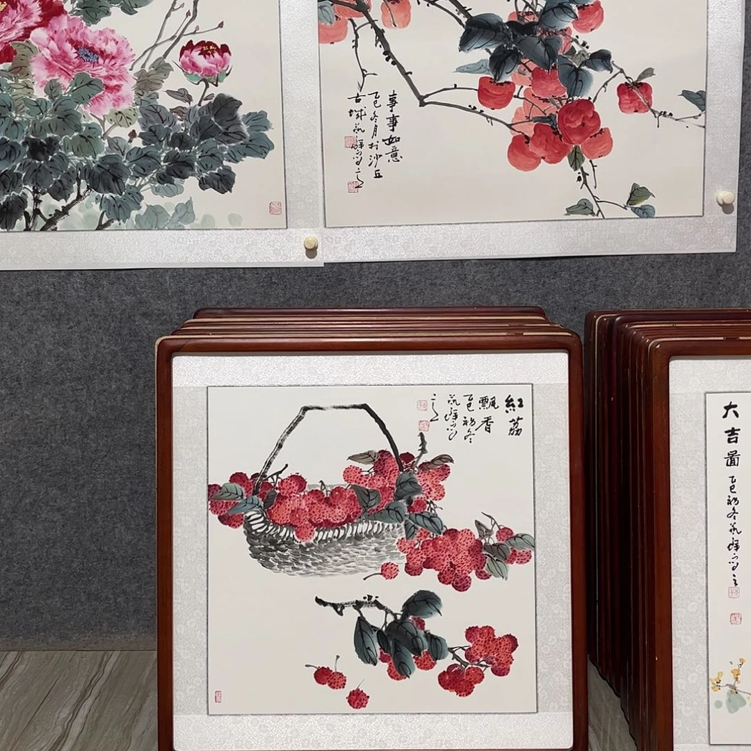 国画书画作品带框.63×63