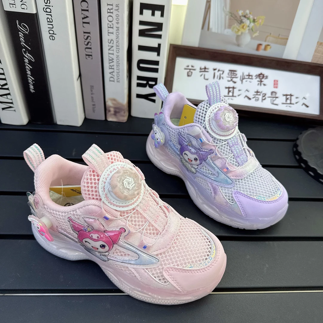2025新款旋转按钮儿童鞋女童库洛米运动鞋女孩亮灯发光公主鞋