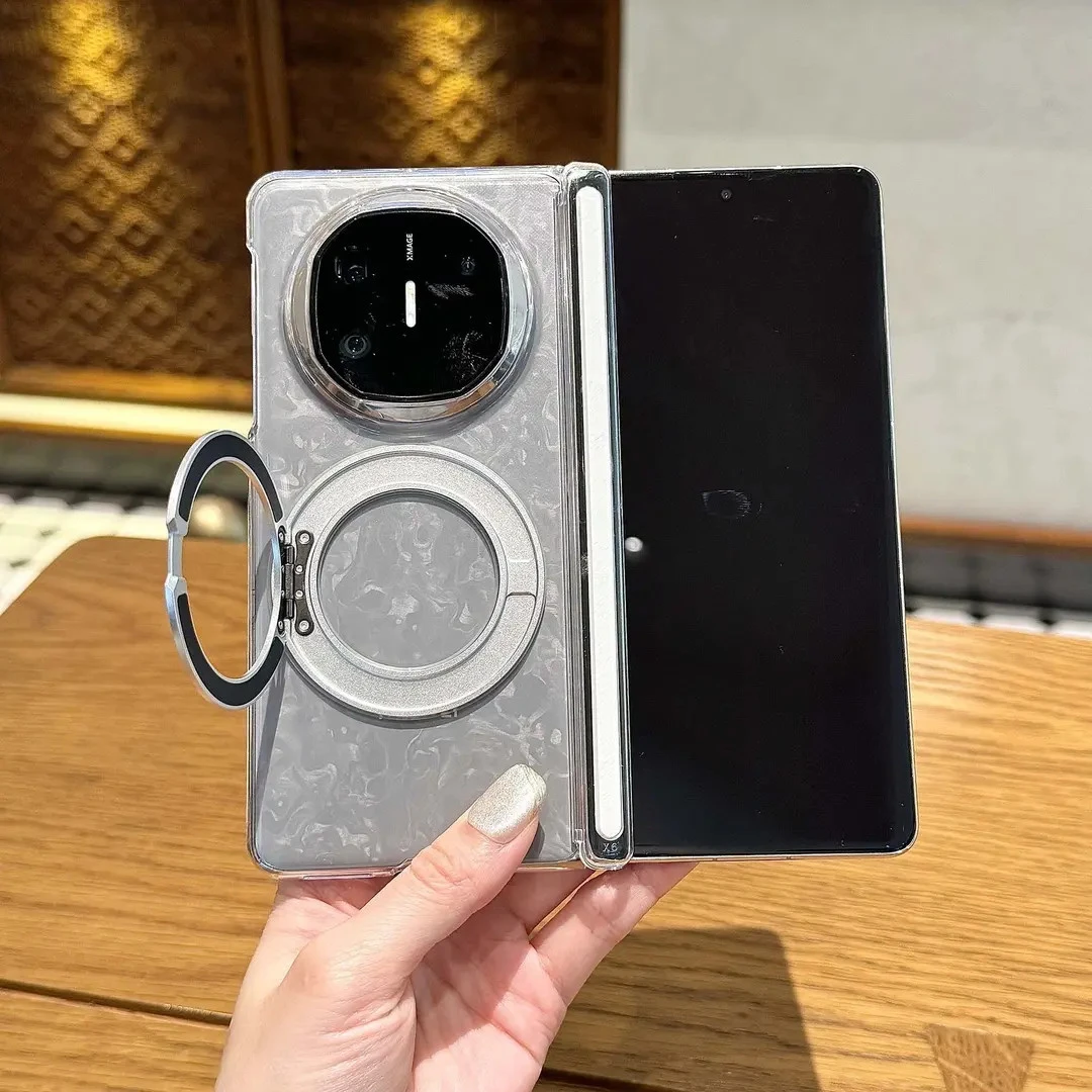 透明双中轴保护套适用华为MateX6手机壳高档X5典藏版旋转磁吸支架