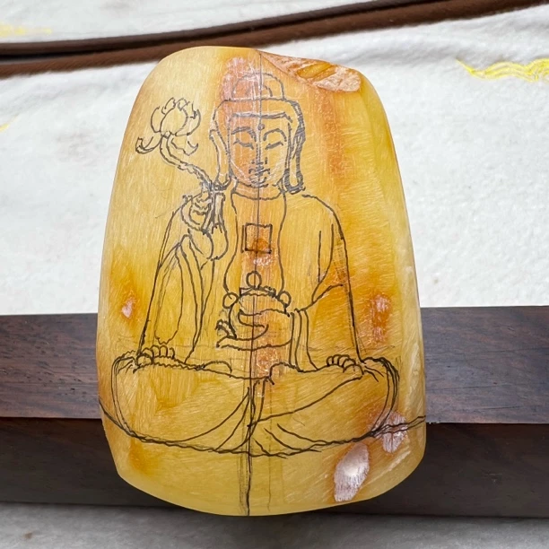 好玉易定制款药师佛精雕巧雕天然琥珀蜜蜡吊坠挂件