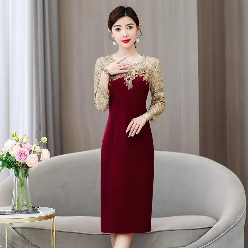 上档次高级感妈妈连衣裙礼服年轻妈妈装礼服秋季新款喜婆婆婚宴装