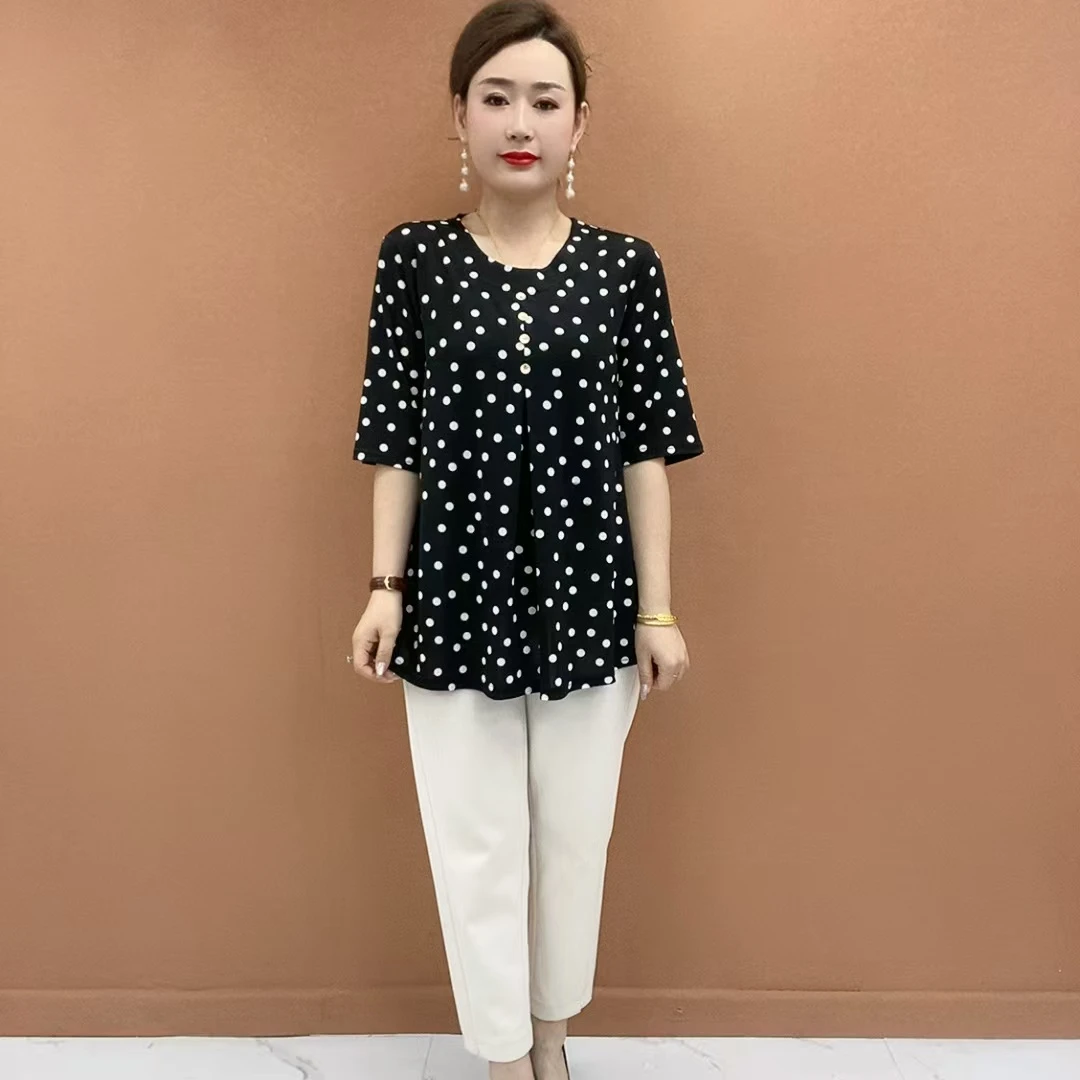 夏季新款中年妈妈装复古印花七分袖T恤宽松显瘦女装大码百搭上衣