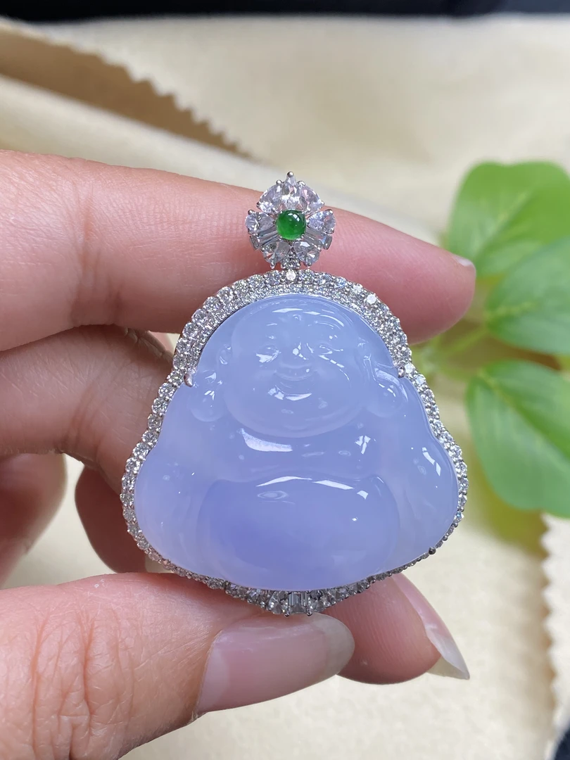 18k 金镶嵌天然缅甸翡翠紫佛公