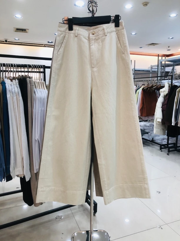 斜纹全棉水洗阔腿裤2505