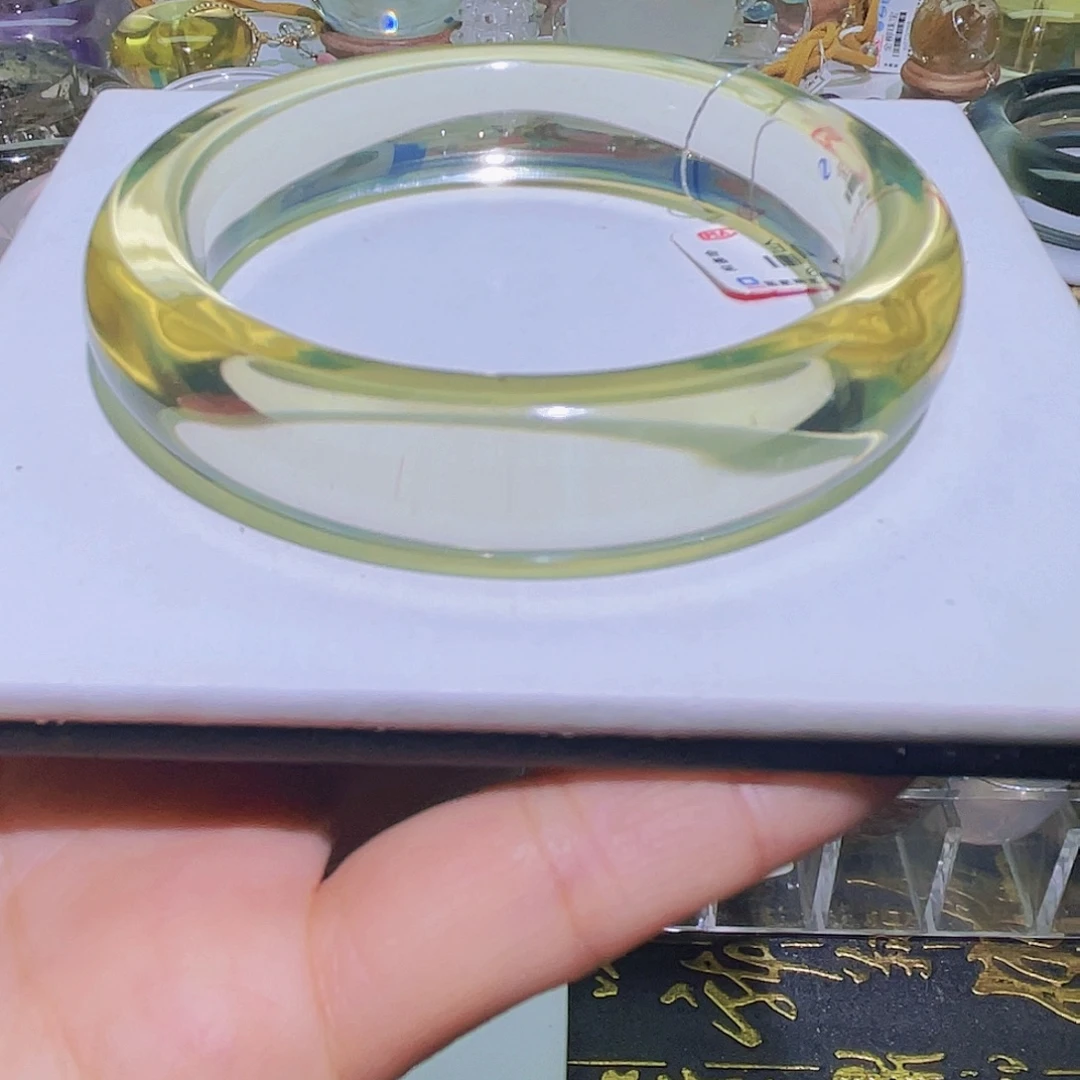 爱****水晶手镯未镶嵌天然黄水晶冰透全净体53➕圈