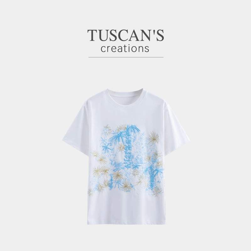 TUSCAN'S CREATIONS夏季休闲时尚印花刺绣女士百搭T恤时代集团