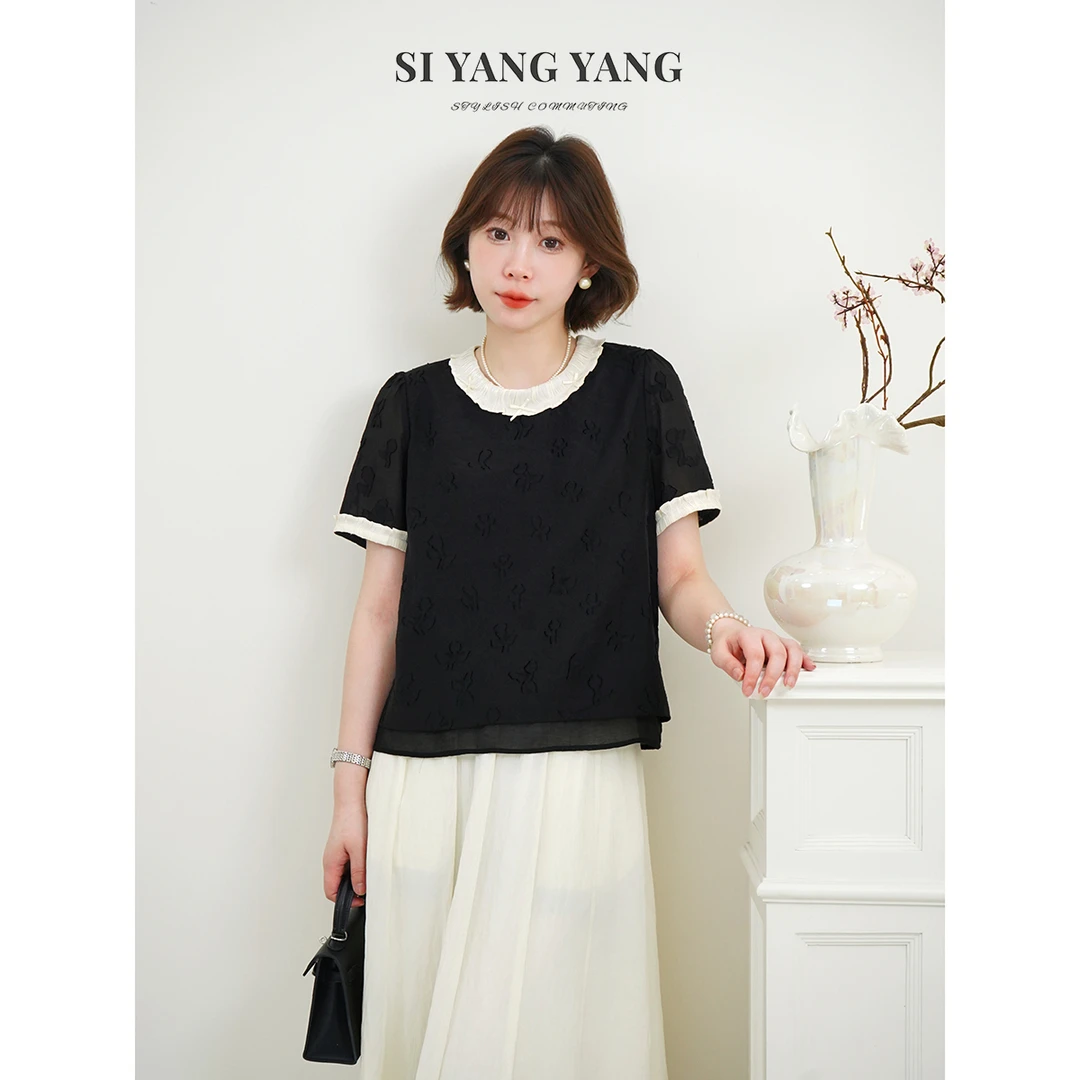 SIYANG立体定制烧花提花新款轻薄透气减龄通勤T恤SY505A024SYY