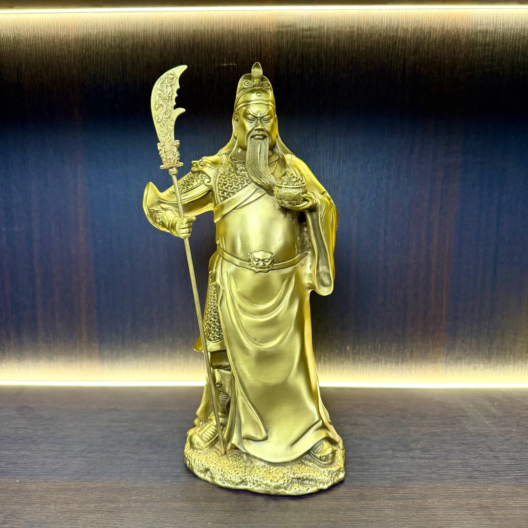 武财神关羽关公托宝聚宝盆客厅玄关装饰工艺品