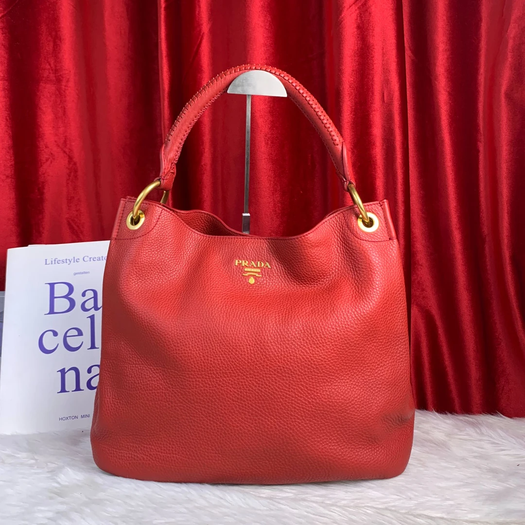 95新 Prada/普拉达 红色手提包/WJ09922008/2008