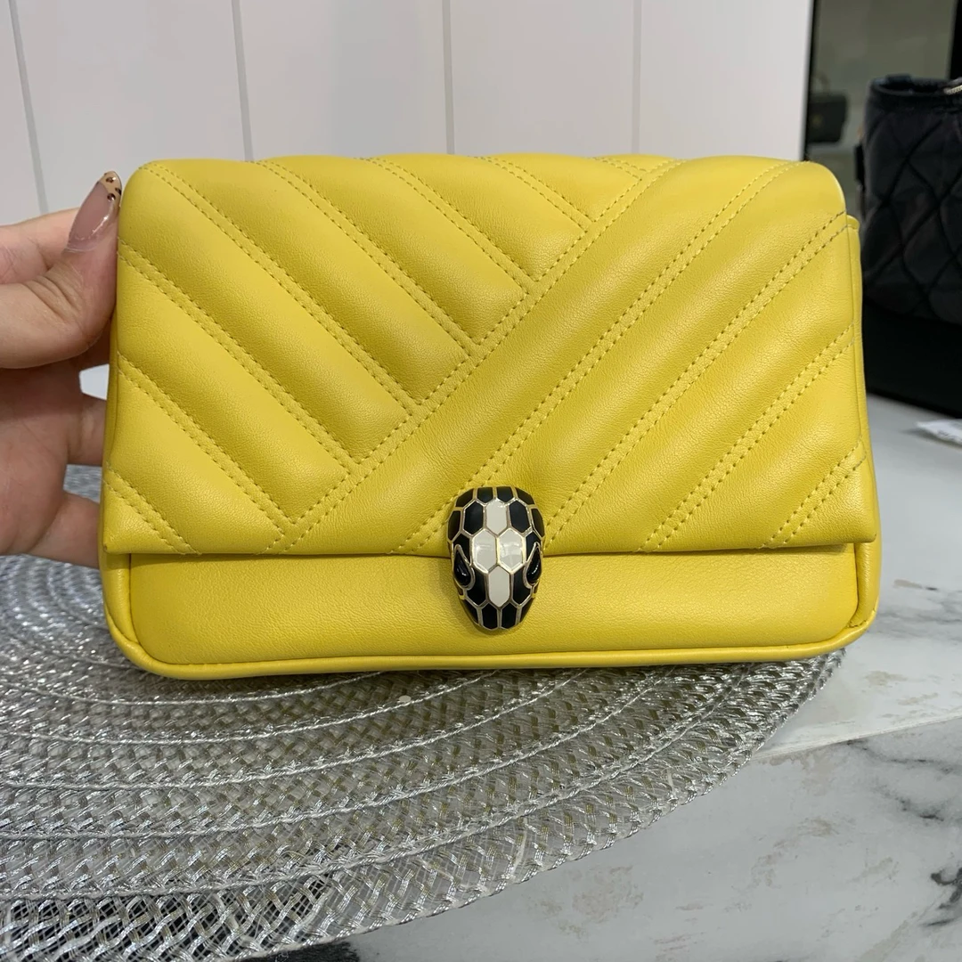 99新 BVLGARI/宝格丽 黄色mini蛇头链条包