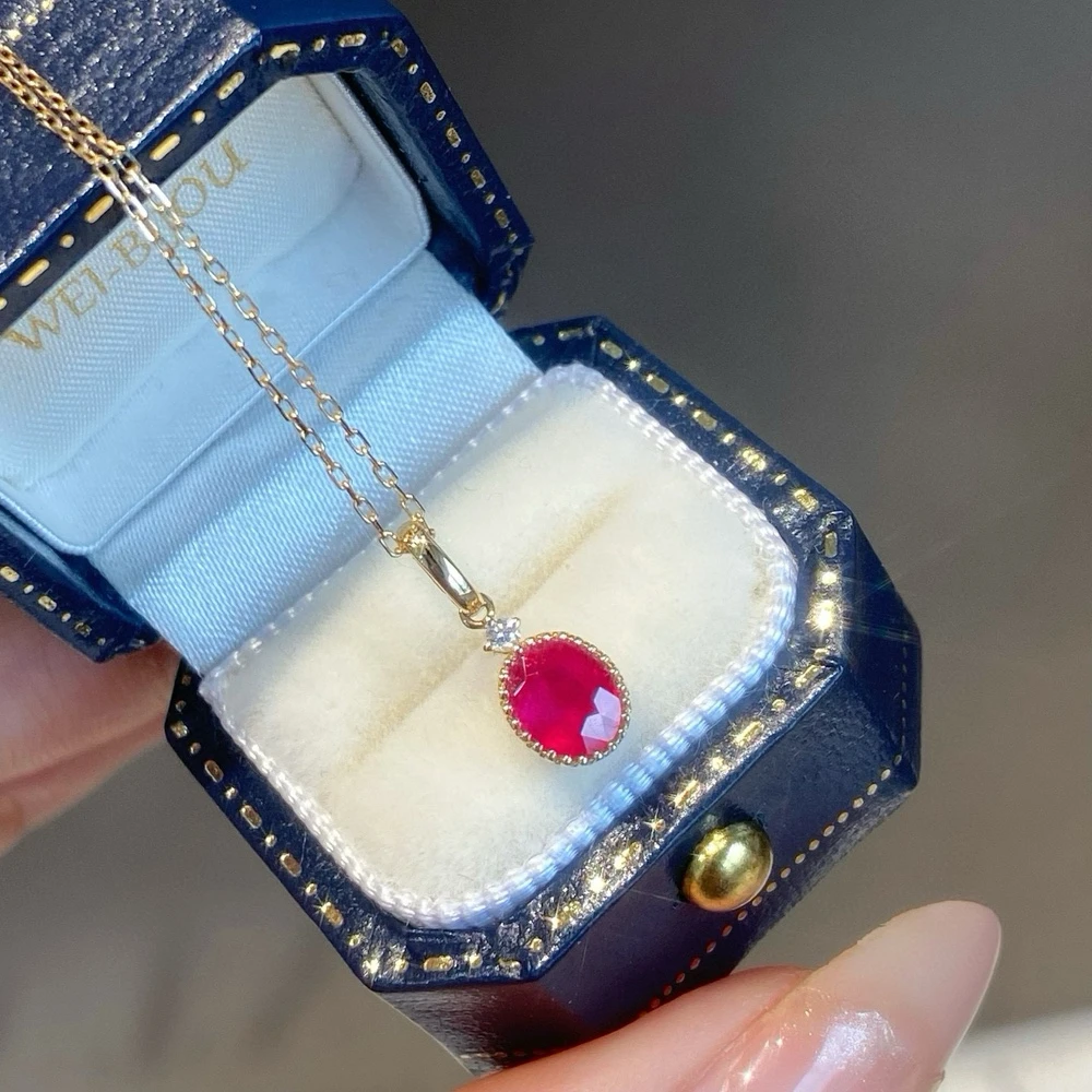 哈喽麦兜 18k金缅甸红宝石万能扣吊坠 68分鸽血红色 极简风格