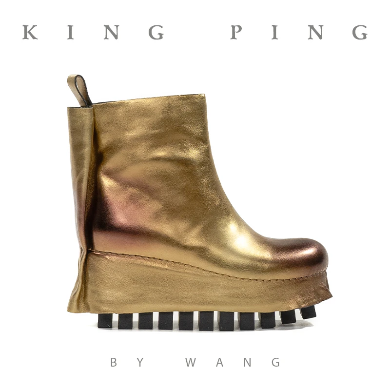 『极简』KING PING原创设计秋冬女短靴厚底英伦风短筒百搭 D14108
