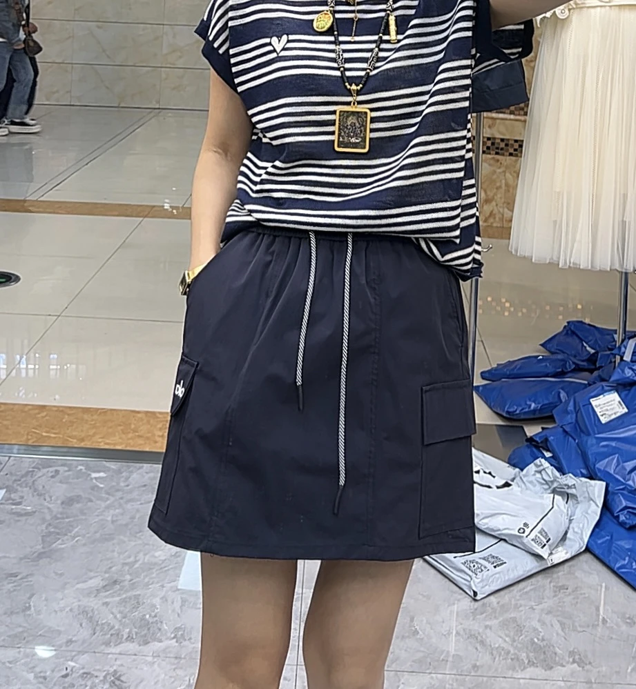 美式工装松紧高腰抽绳A字显瘦夏季女款半身短裙