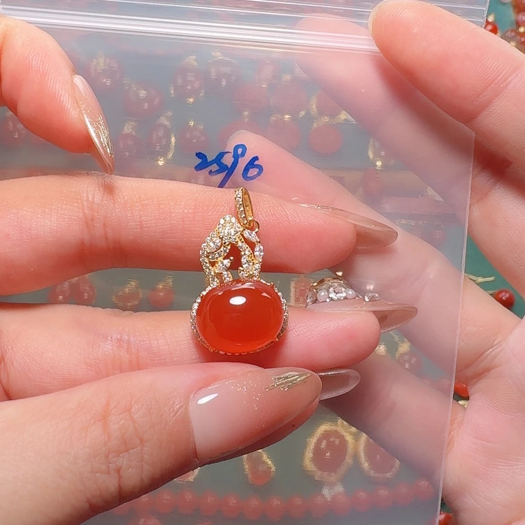 南红玛瑙银S925镶嵌吊坠