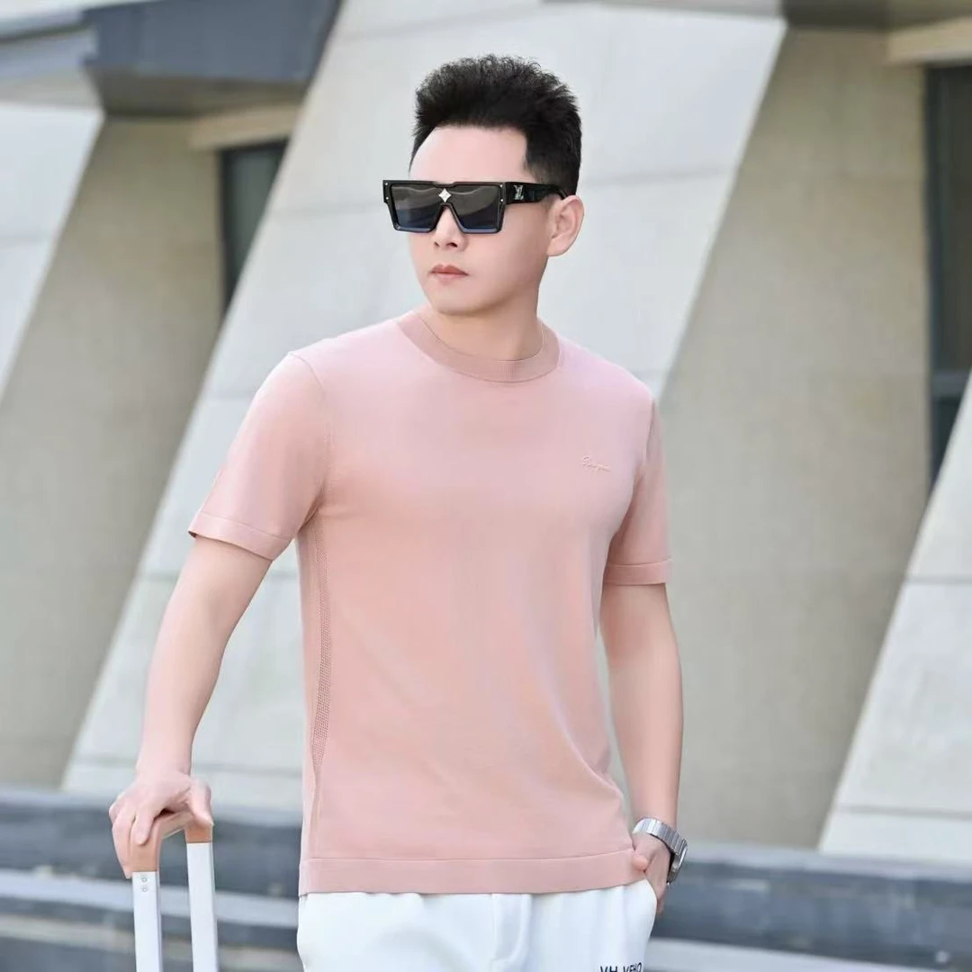 新款高端男士潮流百搭纯色简约休闲胸标短袖T恤12075