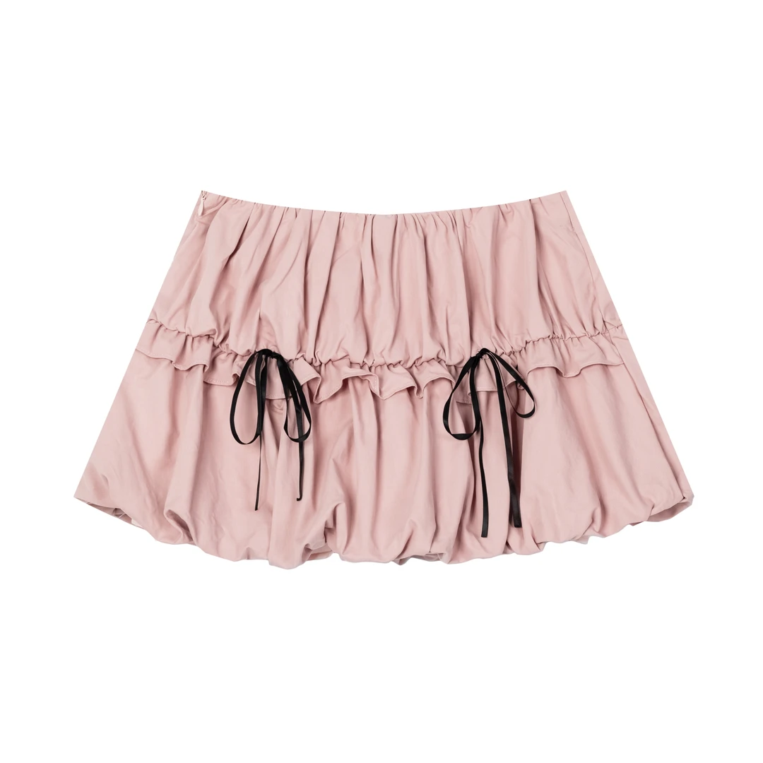 凛可爱 甜美可爱蝴蝶结花苞短裙春夏新款小众百搭显瘦蓬蓬裙女