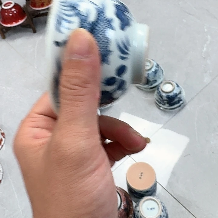 杯青花鱼藻大压手杯