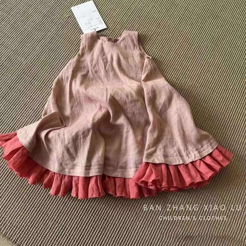 女童夏款无袖连衣裙2025新款女宝宝拼色沙滩裙背心外穿宝宝牛仔裤