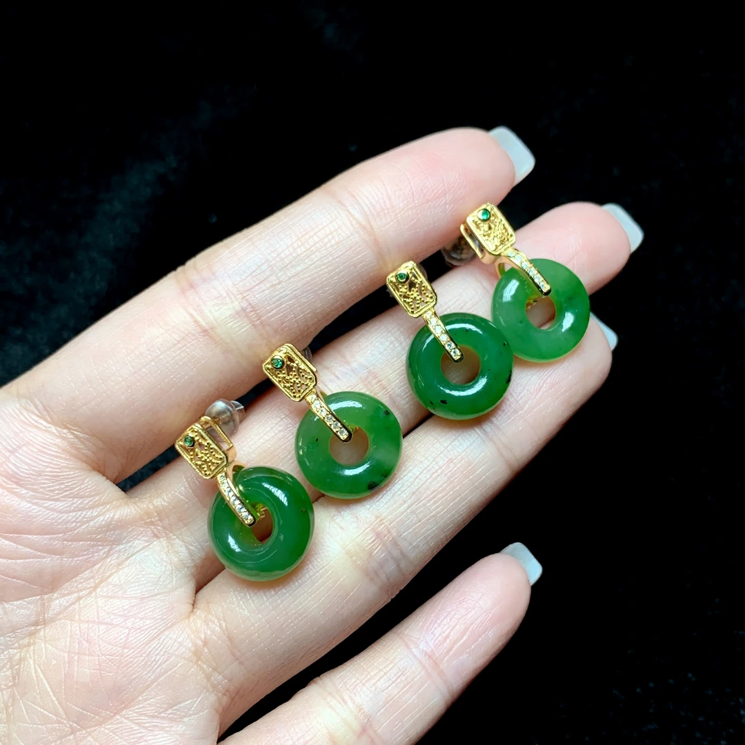 【云上好物】17 DS71071-S925银镶嵌和田玉耳饰多样性发一件11mm