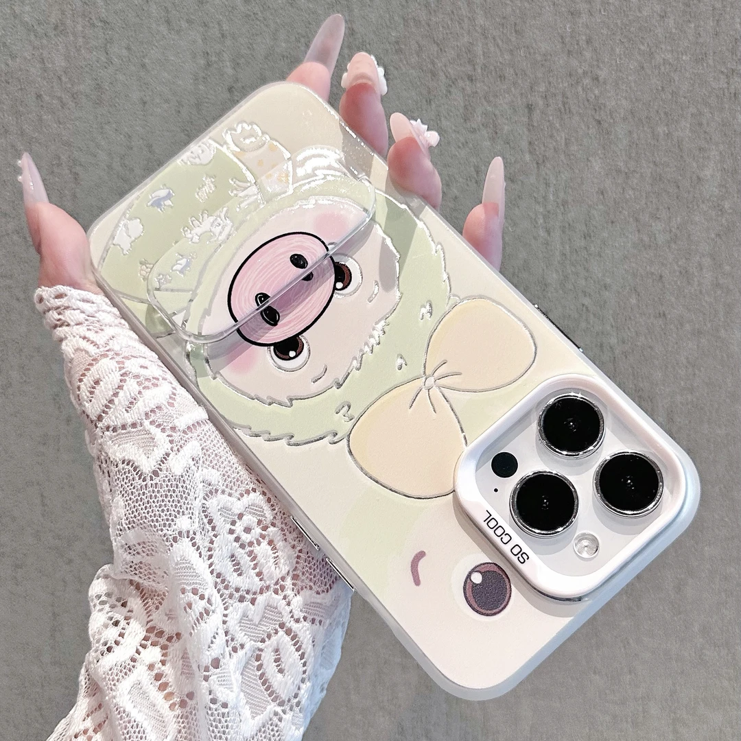 绿猪猪磨砂彩银适用苹果16/15小米华为荣耀vivoppo红米手机壳女款