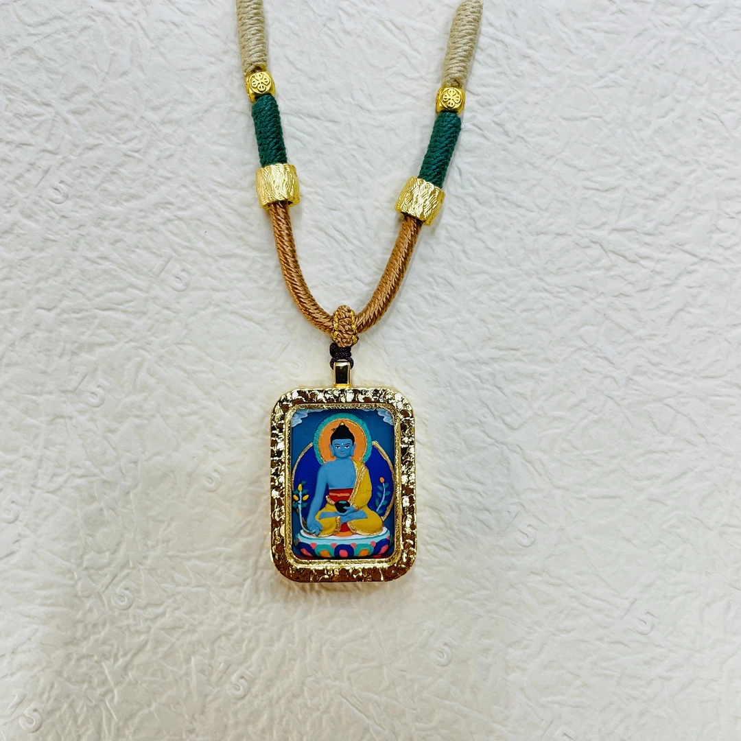 药师 唐卡 正面手绘泥塑外框铜镀金