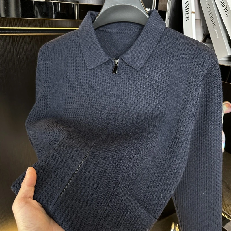 CATIA SELI男士毛衣外套拉链翻领秋冬季休闲宽松百搭加厚针织开衫