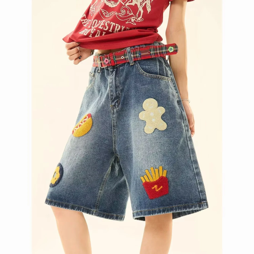 【英子专属】美式复古牛仔短裤薄款潮牌夏季宽松阔腿直筒休闲五分裤