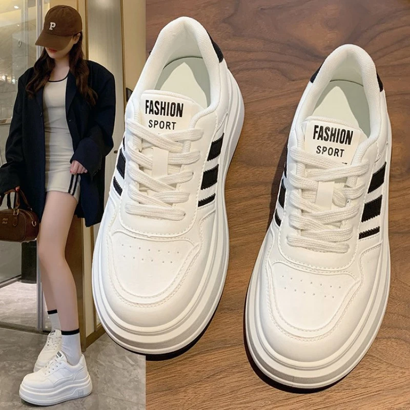 【增高6cm】小白鞋女2025春季新款百搭学生休闲运动板鞋软底面包鞋