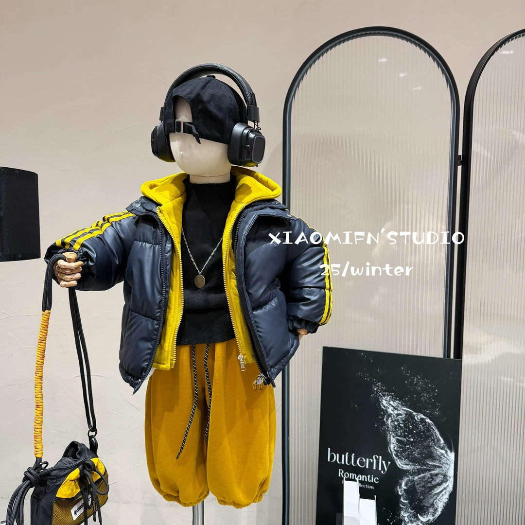 现货【实体品牌】2025秋冬新款棉服兔毛外套上衣洋气男儿童装8860