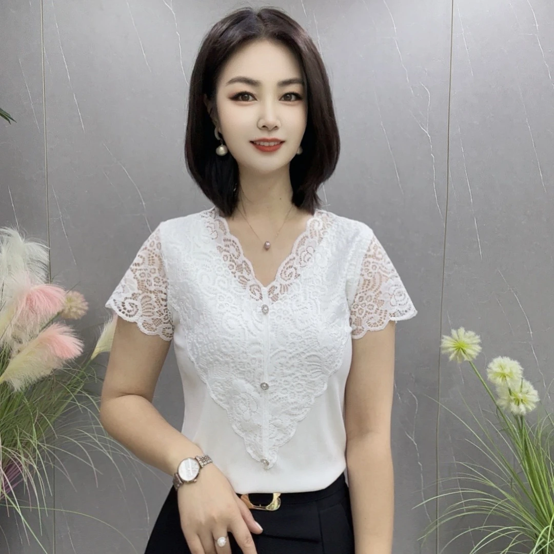 【KK】MP2623春夏上新时尚V领短袖气质百搭显瘦衬衫