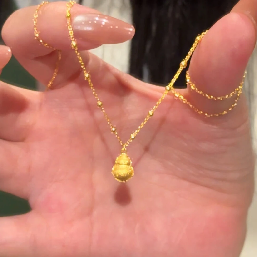 铜合金项链 新中式金色拉丝葫芦项链女轻奢气质高级感福禄锁骨链