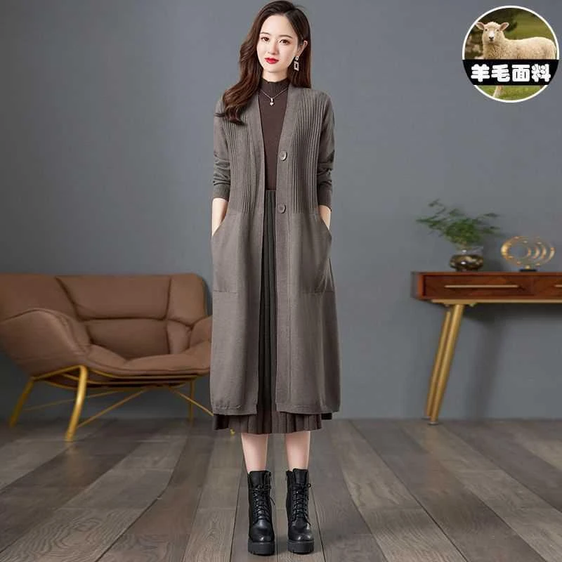 春秋款气质针织毛衣外套女洋气长款领针织开衫外搭外穿披肩大码