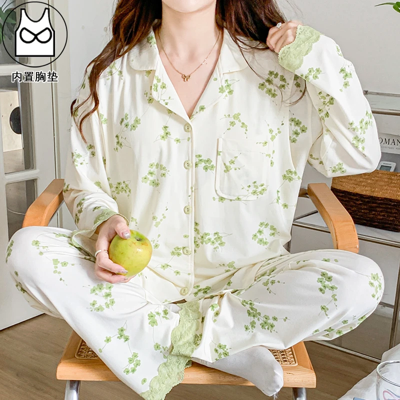 （莫代尔棉）421-423月子服春夏带胸垫孕妇睡衣哺乳孕期家居服套装